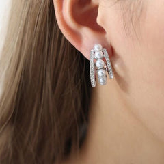 Pearl Titanium Steel C-Hoop Earrings - Trendsi