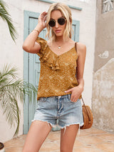 Polka Dot Ruffle Trim Asymmetrical Tank Top - Trendsi - Flyclothing LLC