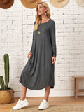 Pocketed Round Neck Long Sleeve Tee Dress - Trendsi - Flyclothing LLC