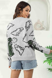 Dinosaur Print Pullover Sweater - Trendsi - Flyclothing LLC