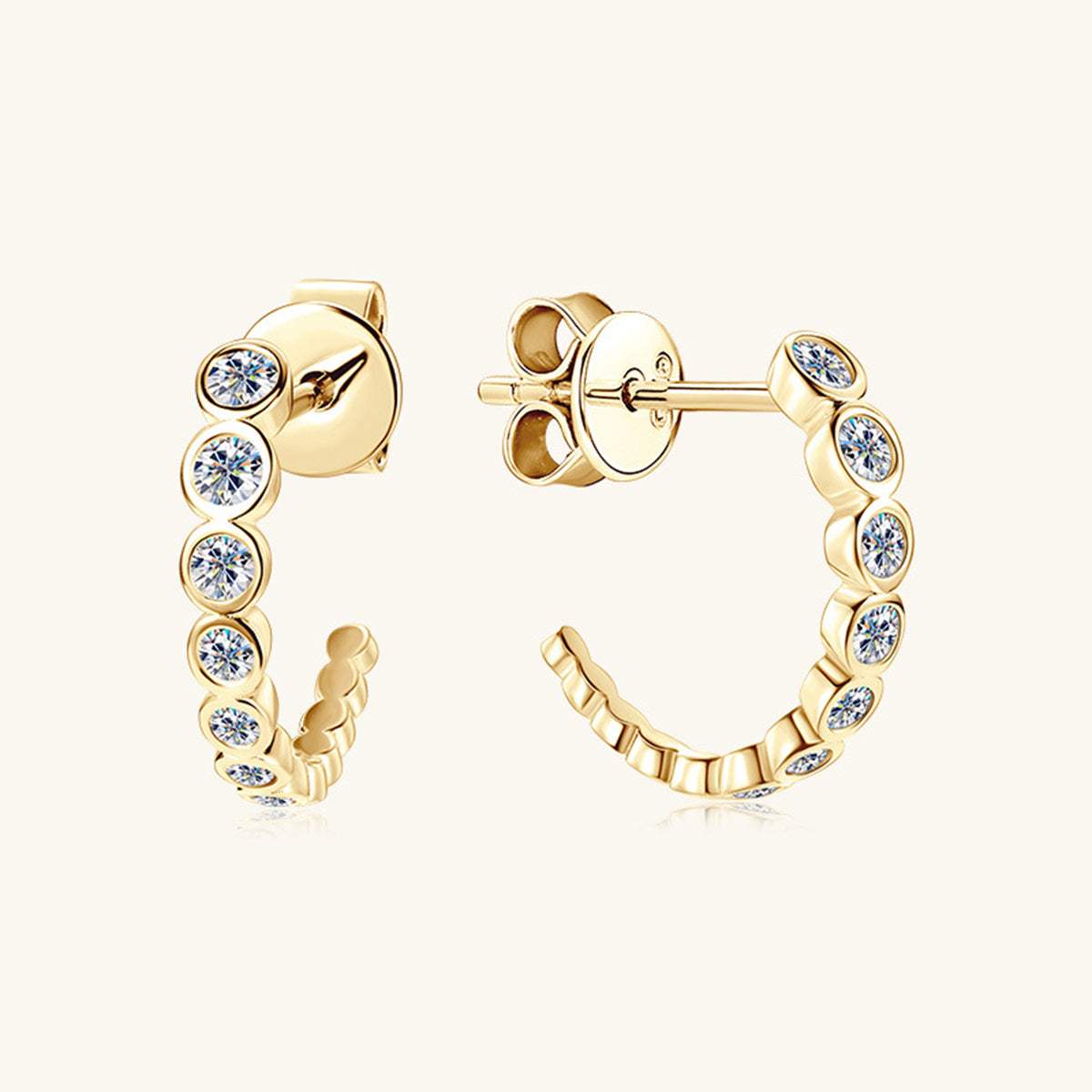 Inlaid Moissanite 925 Sterling Silver C-Hoop Earrings - Trendsi - Flyclothing LLC