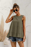 Round Neck Tiered Tank - Trendsi - Flyclothing LLC