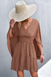 Decorative Button Smocked Waist Surplice Dress - Trendsi