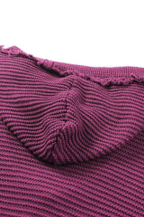 Horizontal Ribbing Fringe Trim Hooded Sweater - Trendsi - Flyclothing LLC