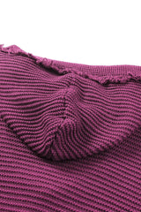 Horizontal Ribbing Fringe Trim Hooded Sweater - Trendsi