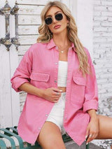 Pocketed Snap Down Dropped Shoulder Denim Shacket - Trendsi - Flyclothing LLC