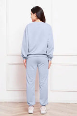 Round Neck Long Sleeve Sweatshirt and Pants Set - Trendsi - Flyclothing LLC