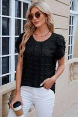 Swiss Dot Round Neck Short Sleeve T-Shirt - Trendsi - Flyclothing LLC