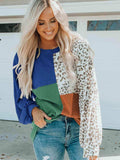 Color Block Leopard Round Neck Sweatshirt - Trendsi - Flyclothing LLC