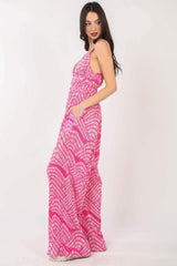 VERY J Printed Pleated Sleeveless Wide Leg Jumpsuit - Trendsi - Flyclothing LLC