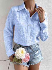 Heart Collared Neck Button Down Shirt - Trendsi