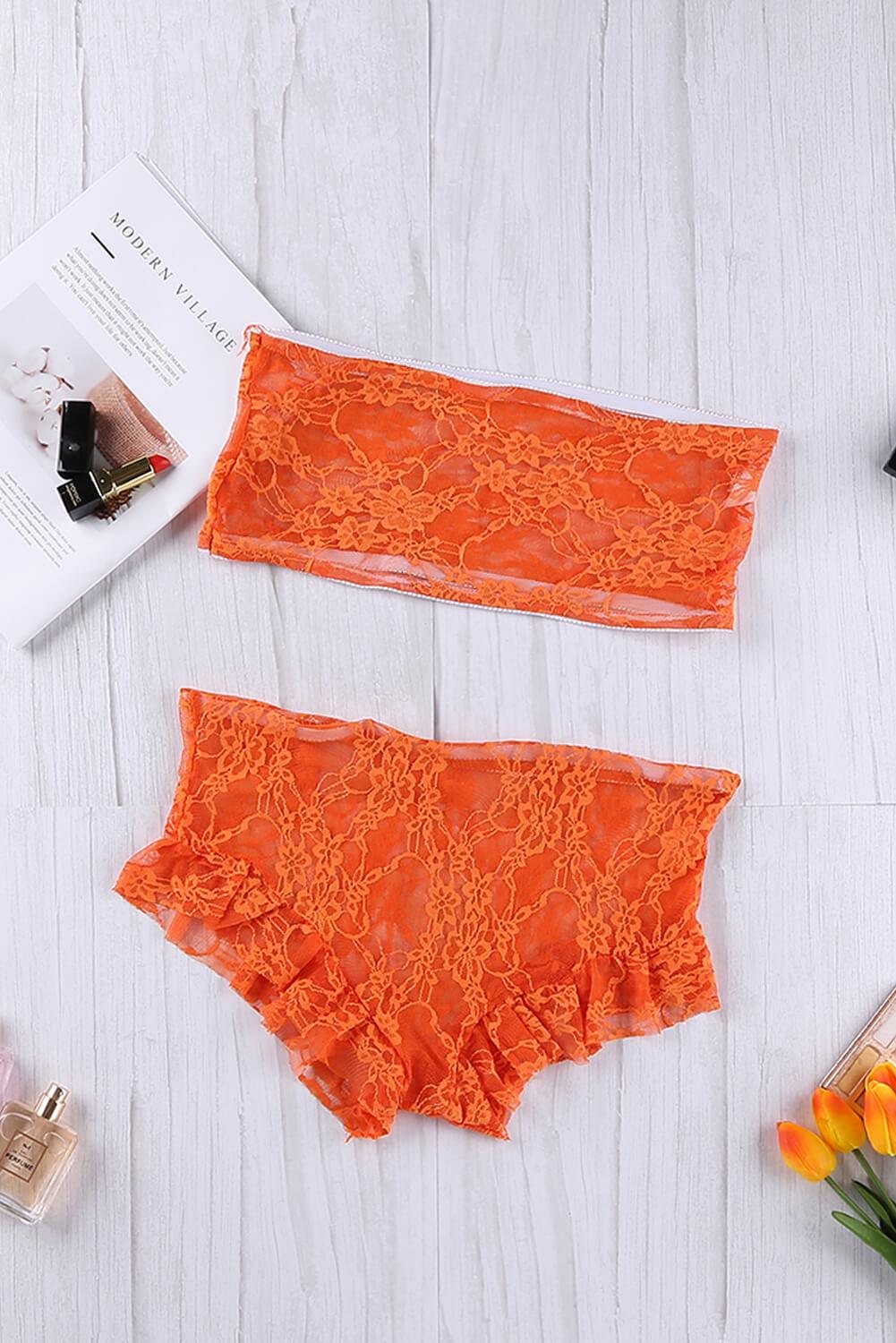 Lace Tube Top and Frill Trim Panty Lingerie Set - Flyclothing LLC