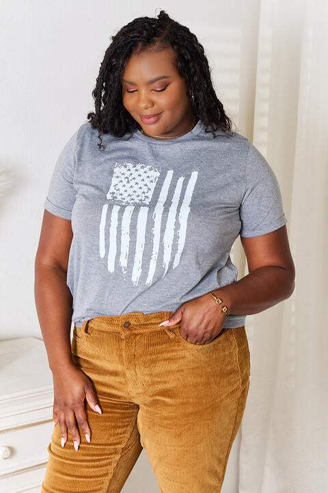 Simply Love US Flag Graphic Cuffed Sleeve T-Shirt - Trendsi - Flyclothing LLC