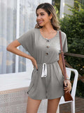 Decorative Button Round Neck Short Sleeve Romper - Trendsi - Flyclothing LLC
