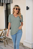 Eyelet Flounce Sleeve Scalloped V-Neck Top - Trendsi - Flyclothing LLC