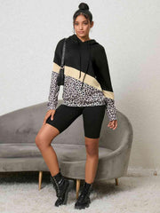 Leopard Color Block Hoodie - Trendsi