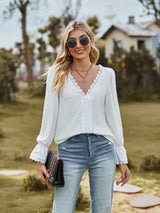 V-Neck Flounce Sleeve Blouse - Trendsi - Flyclothing LLC