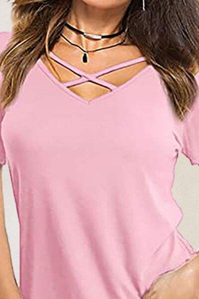 Crisscross Short Sleeve T-Shirt - Trendsi - Flyclothing LLC