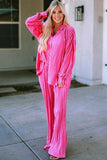 Pleated Button Up Shirt and Wide-Leg Pants Set - Trendsi