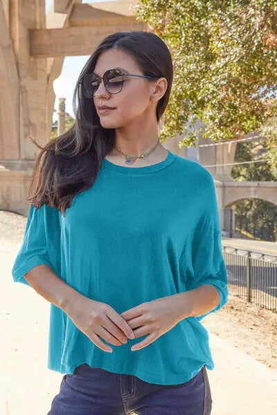 Basic Bae Full Size Round Neck Drop Shoulder T-Shirt - Trendsi - Flyclothing LLC