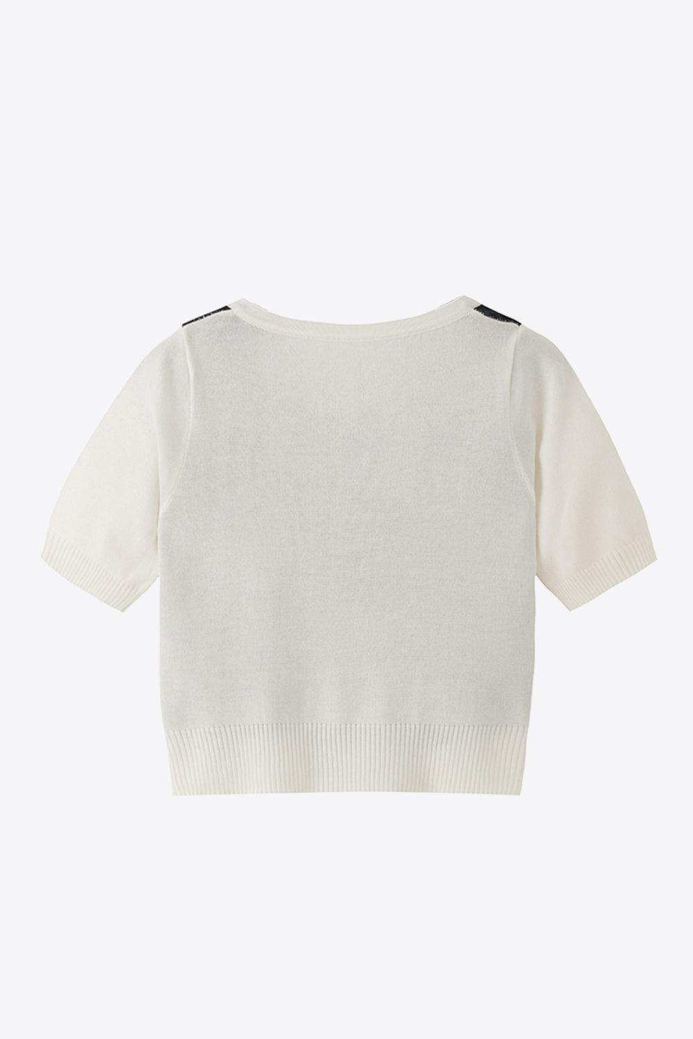 Argyle Round Neck Ribbed Trim Cardigan - Trendsi - Flyclothing LLC