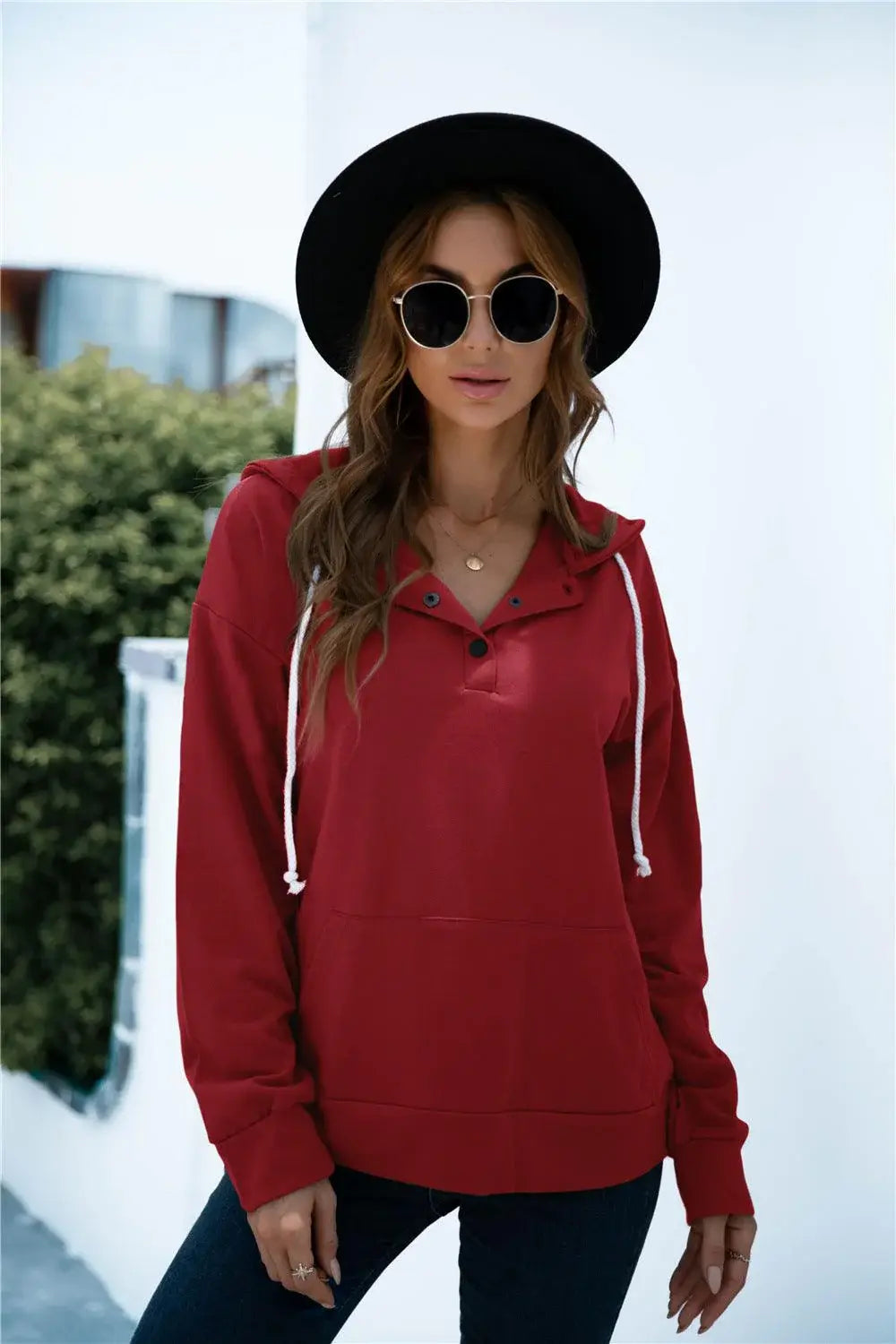 Quarter Snap Drawstring Hoodie with Kangaroo Pocket - Trendsi - Flyclothing LLC
