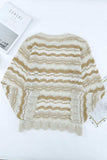 Wavy Stripe Scalloped Hem Openwork Knit Top - Trendsi - Flyclothing LLC