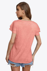 Tie-Neck Layered Flutter Sleeve Blouse - Trendsi - Flyclothing LLC