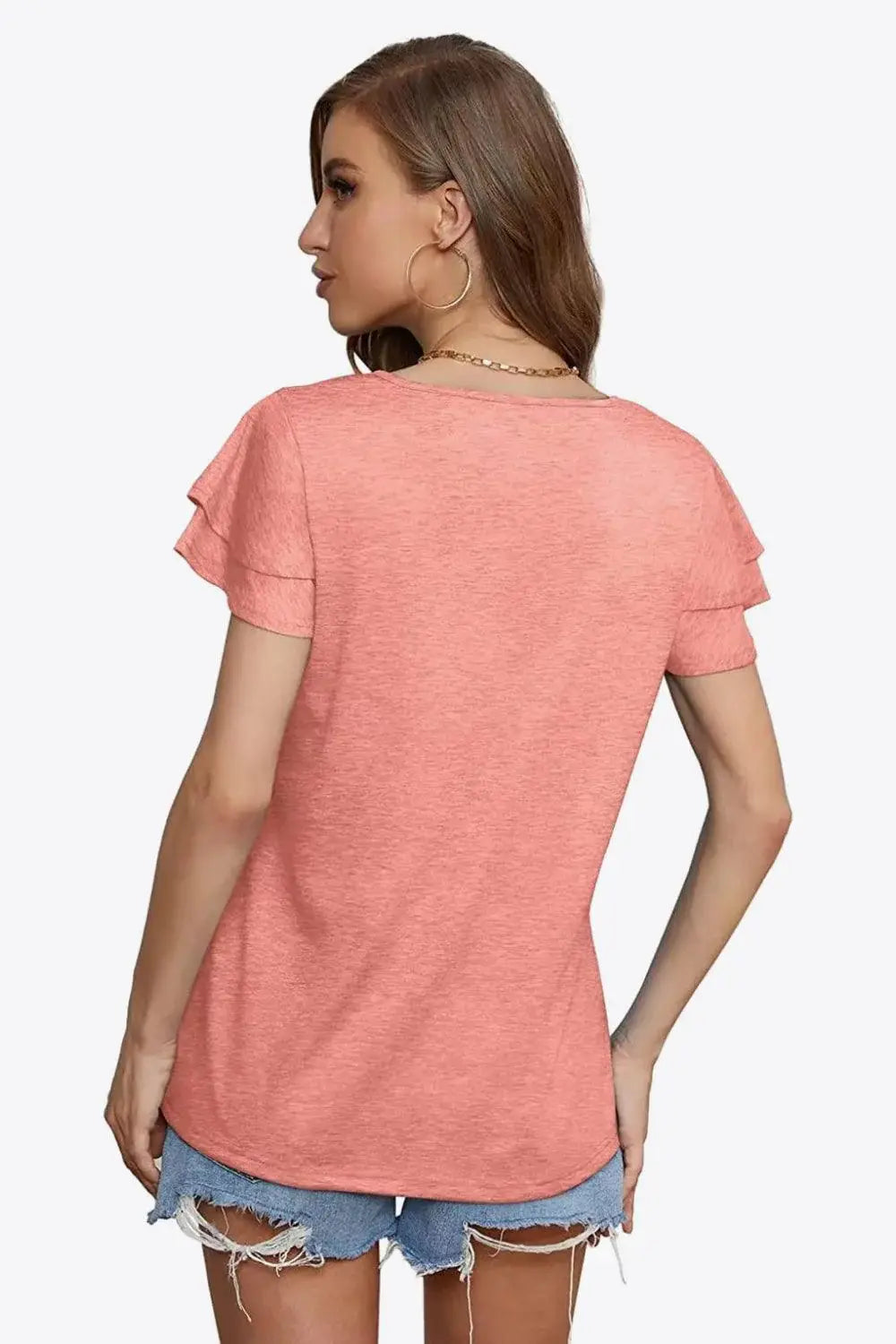 Tie-Neck Layered Flutter Sleeve Blouse - Trendsi - Flyclothing LLC