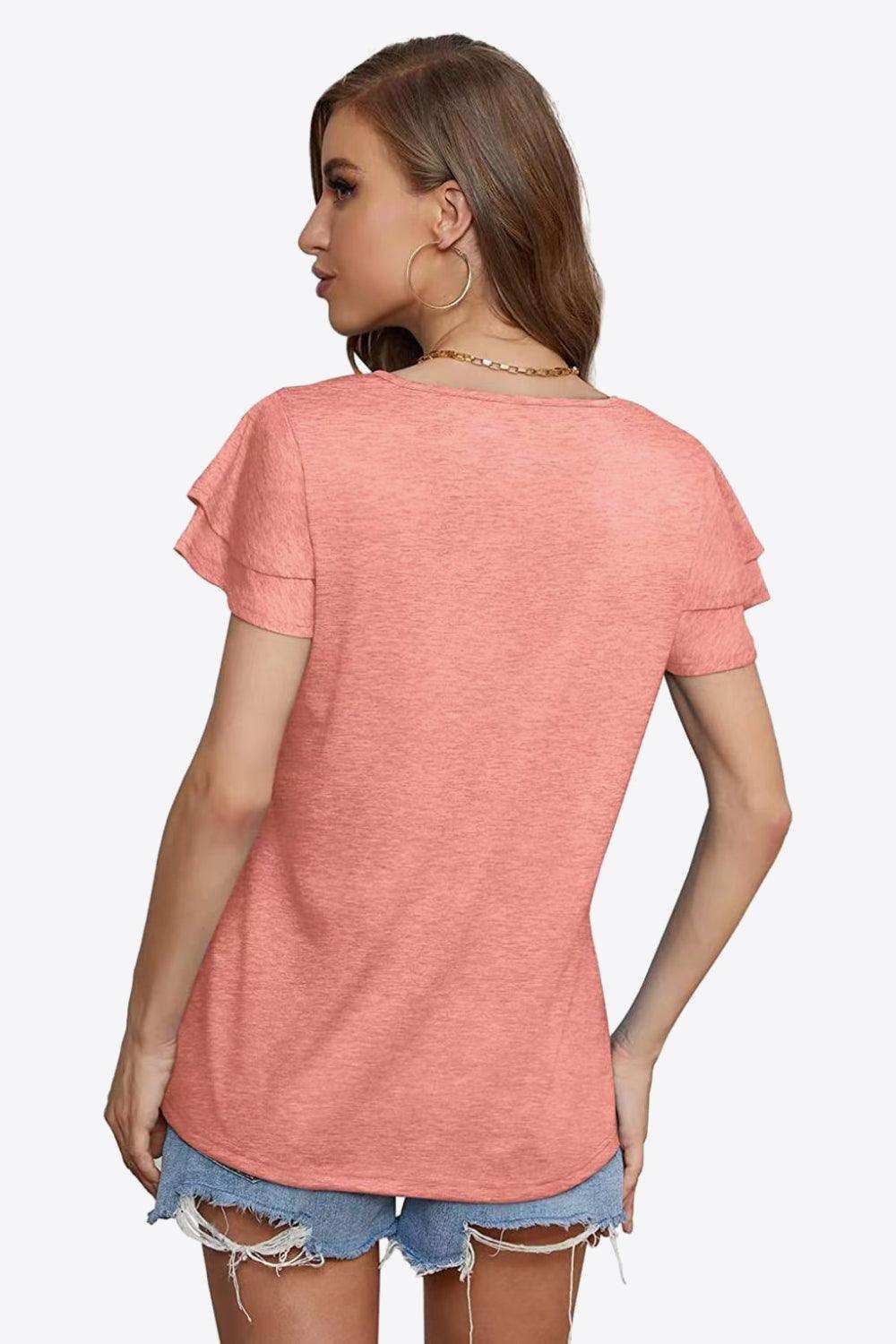 Tie-Neck Layered Flutter Sleeve Blouse - Trendsi - Flyclothing LLC