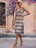 Striped Tie Shoulder Split Cover Up Dress - Trendsi - Flyclothing LLC