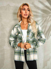 Plaid Button Down Collared Jacket - Trendsi