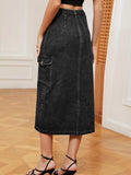 Button Down Denim Skirt - Trendsi - Flyclothing LLC