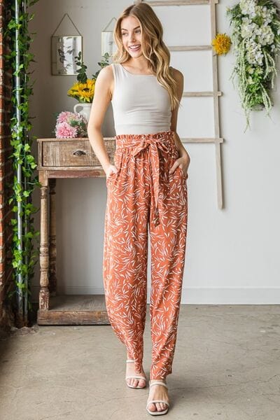 Heimish Full Size Printed Tied Straight Casual Pants - Trendsi