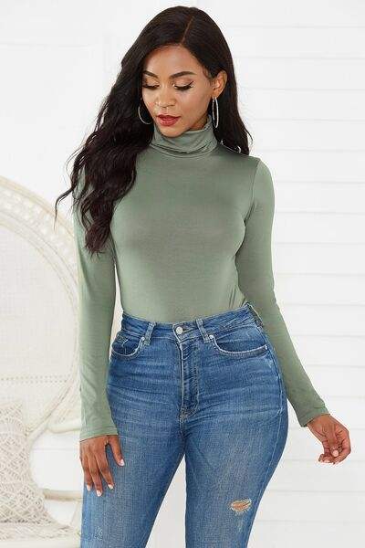 Turtleneck Long Sleeve Bodysuit - Trendsi - Flyclothing LLC
