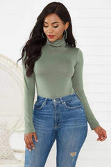 Turtleneck Long Sleeve Bodysuit - Trendsi - Flyclothing LLC