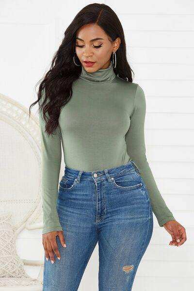 Turtleneck Long Sleeve Bodysuit - Trendsi - Flyclothing LLC