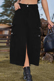 Slit Front Midi Denim Skirt with Pockets - Trendsi - Flyclothing LLC