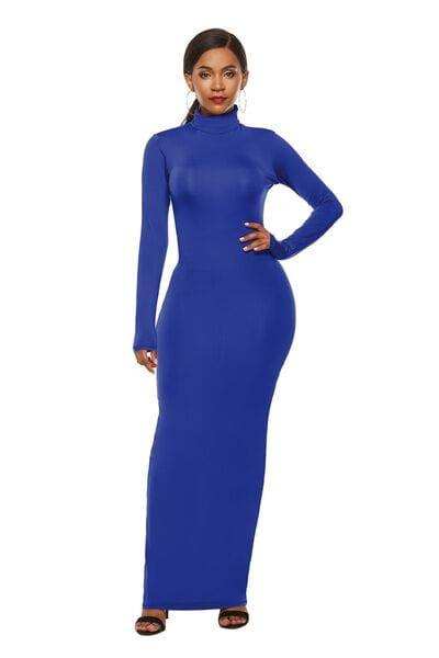 Mock Neck Long Sleeve Maxi Slim Dress - Trendsi - Flyclothing LLC