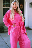 Pleated Button Up Shirt and Wide-Leg Pants Set - Trendsi