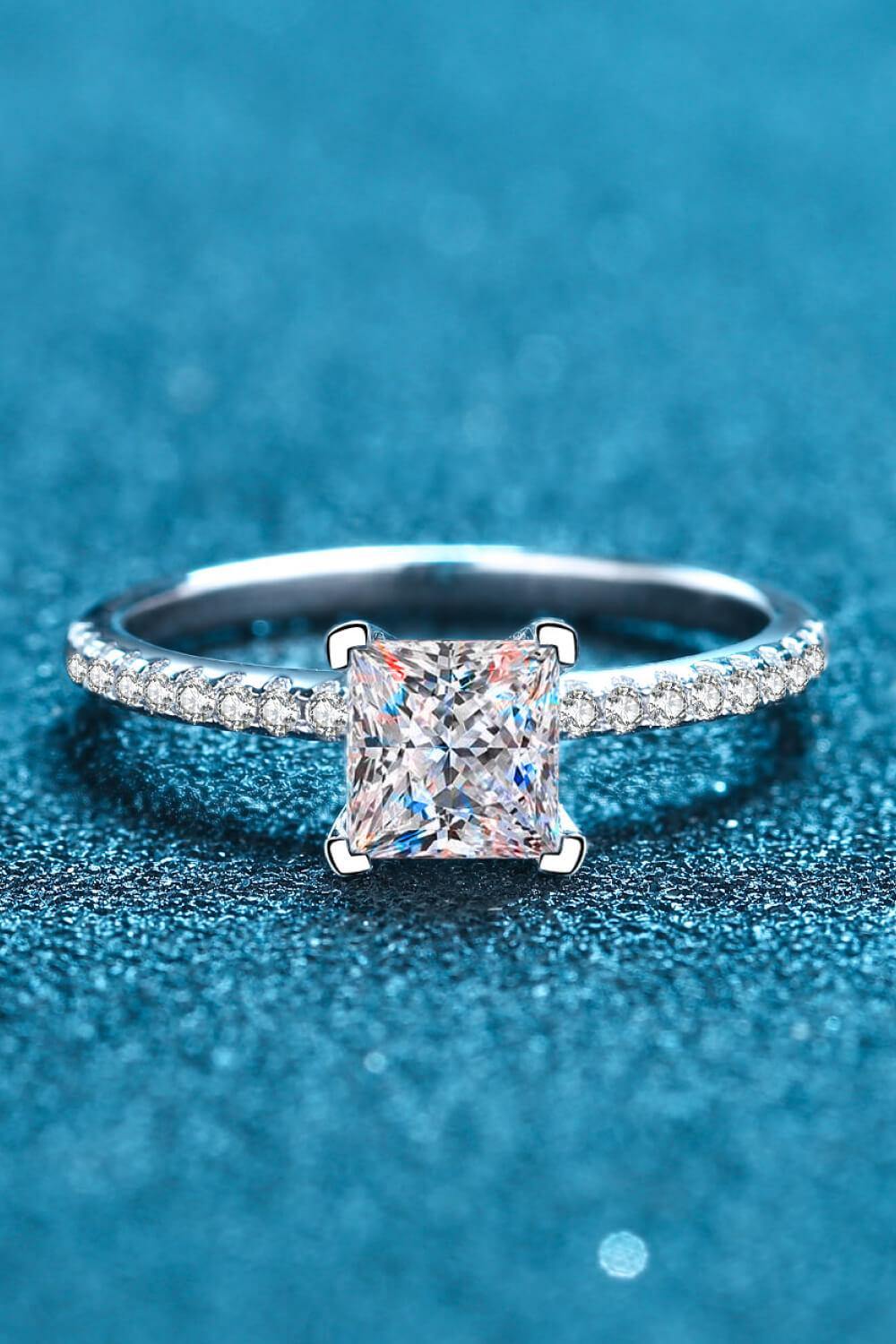 Rhodium-Plated 2 Carat Moissanite Four-Prong Ring - Trendsi