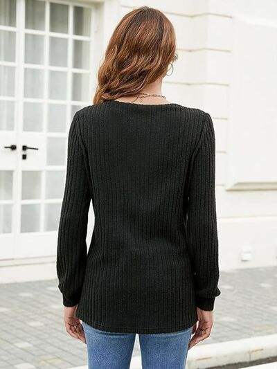 Ribbed Surplice Long Sleeve T-Shirt - Trendsi - Flyclothing LLC