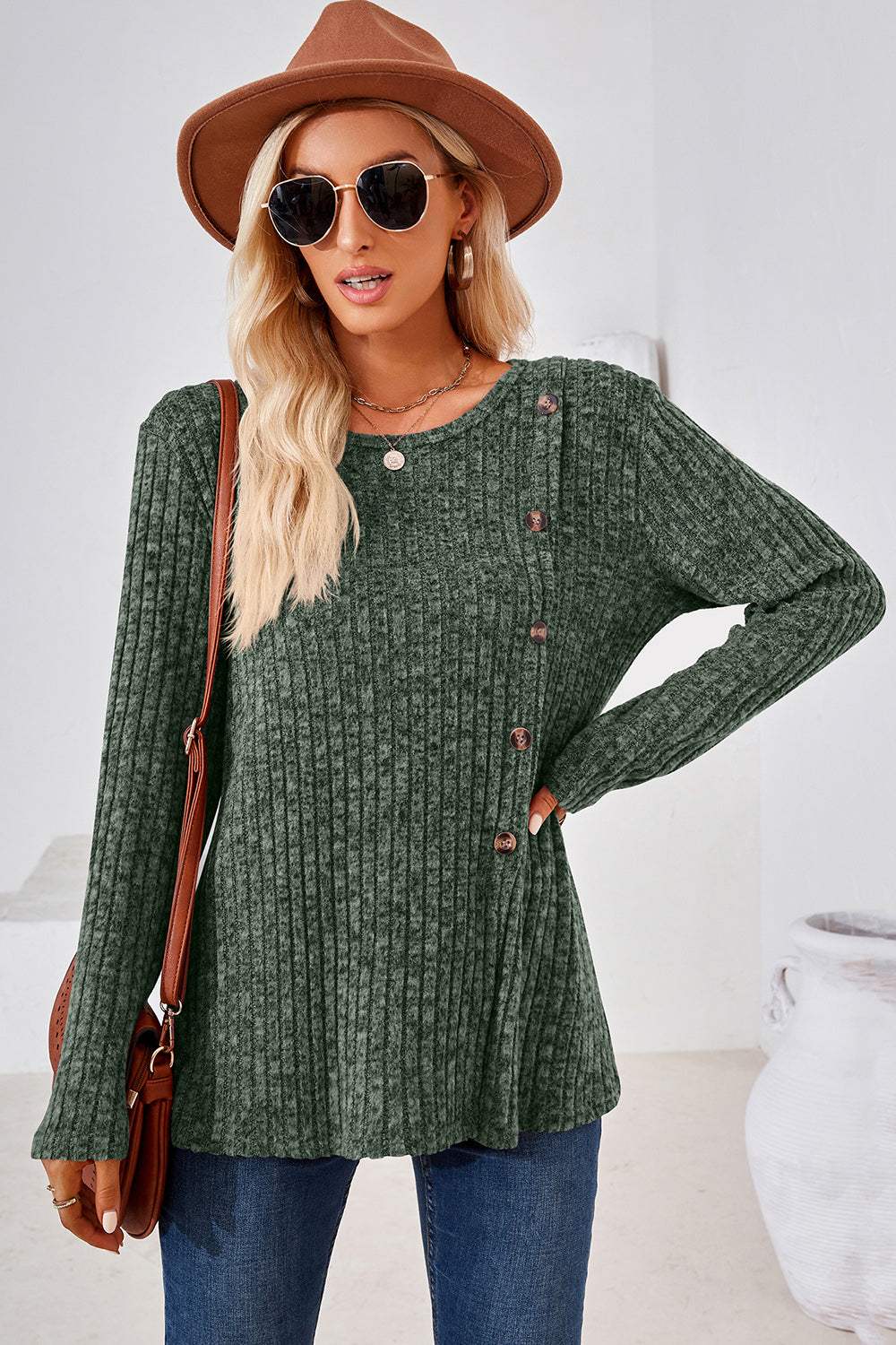 Round Neck Long Sleeve T-Shirt - Trendsi - Flyclothing LLC