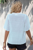 Swiss Dot Lace Trim Flutter Sleeve V-Neck Blouse - Trendsi