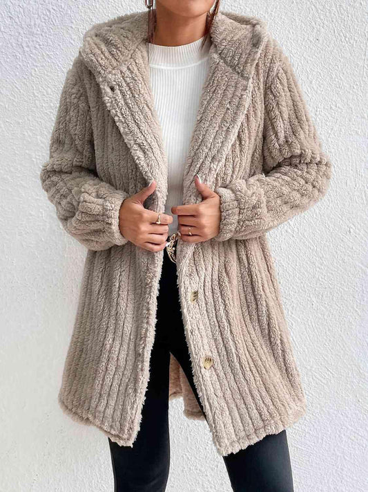 Button Down Hooded Coat - Trendsi
