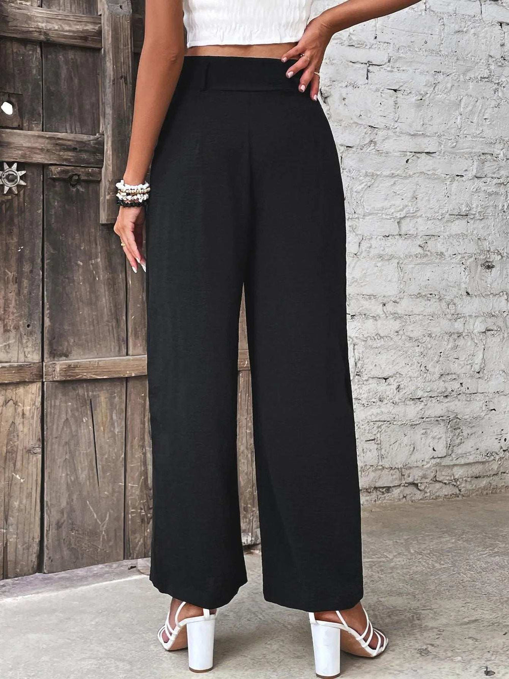 Ruched High Waist Straight Leg Pants - Trendsi - Flyclothing LLC