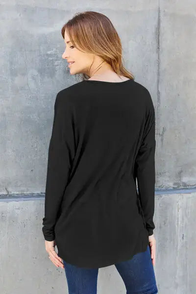 Basic Bae Full Size Round Neck Dropped Shoulder T-Shirt - Trendsi - Flyclothing LLC