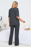 Slit Round Neck Top and Pants Lounge Set - Trendsi - Flyclothing LLC