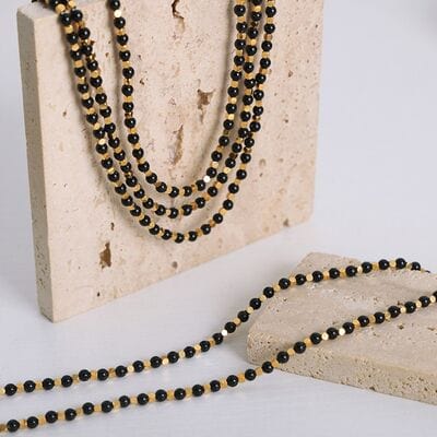 Agate Beaded Titanium Steel Necklace - Trendsi