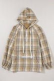 Drawstring Plaid Half Zip Raglan Sleeve Hoodie - Trendsi